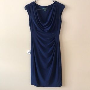 Dark blue evening dress.